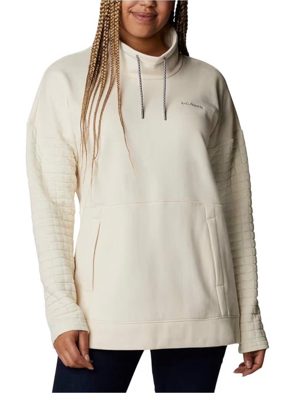 Columbia Beige Pullover Sweater Cowl Neck Drawstring Pockets Women's Size L